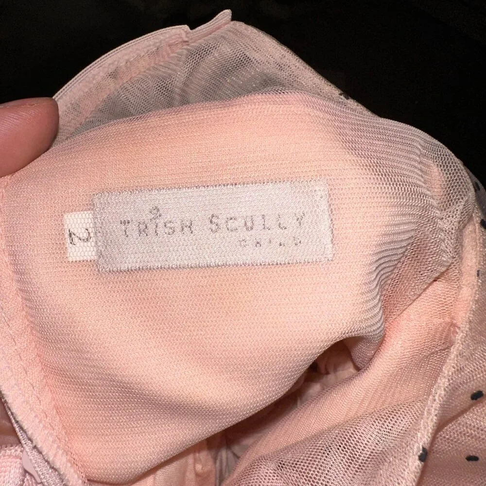 Trish Scully PEACHY PINK polkadot Tulle Party Flower Girl Dress Sz 2T HIGH-LOW 2